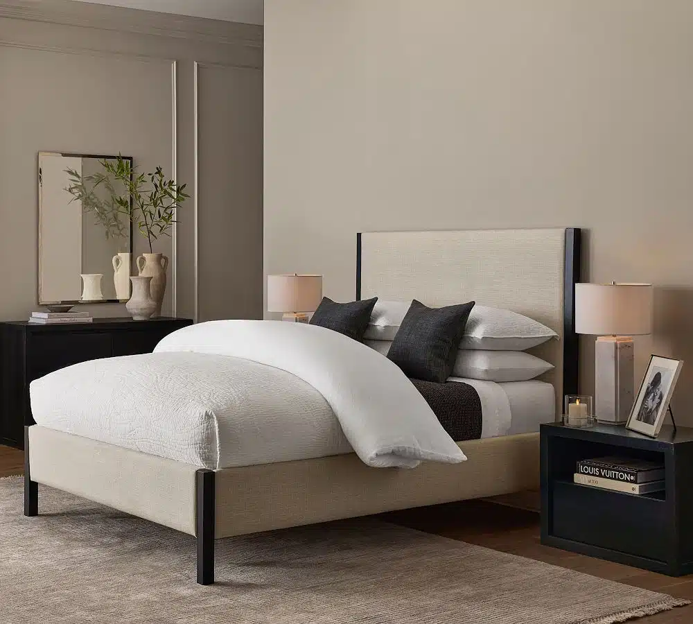 Modern bedroom with touch of black.