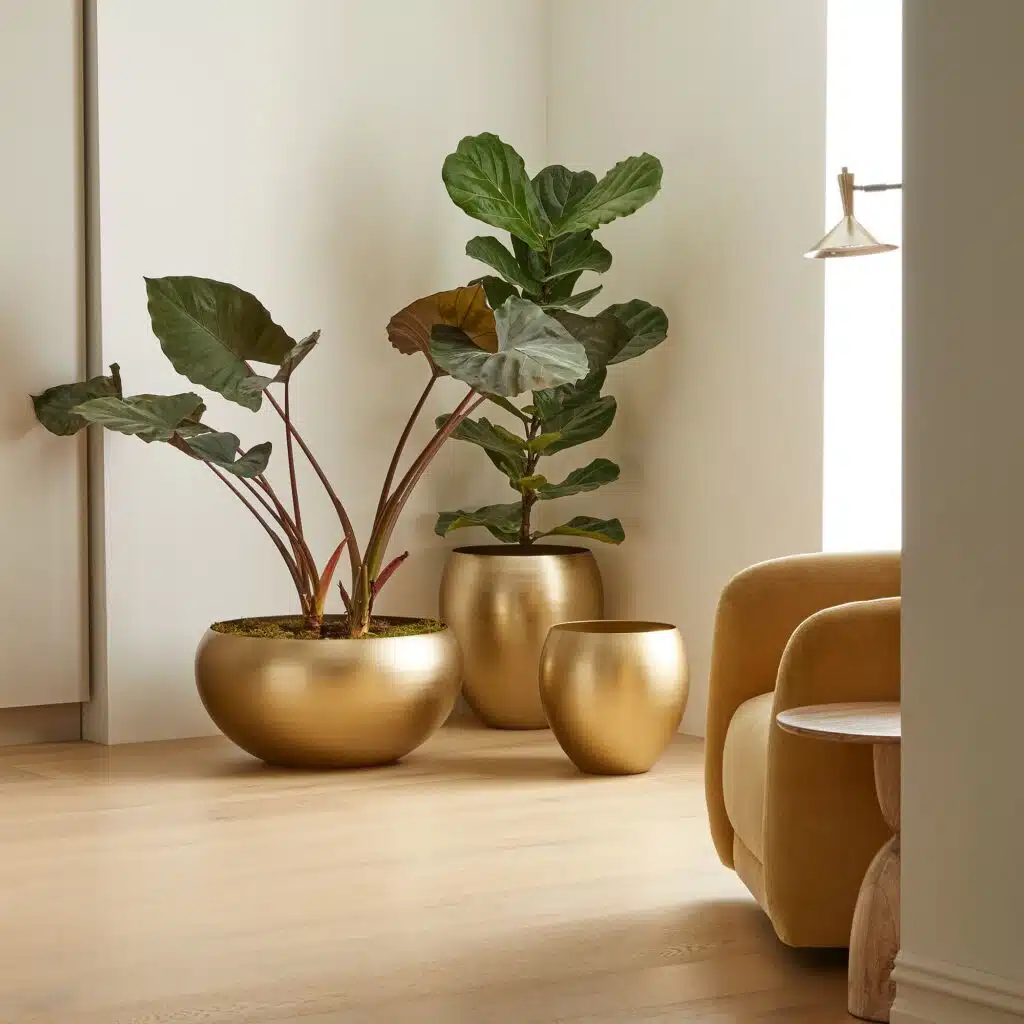 Modern planters with real plants for the living room.