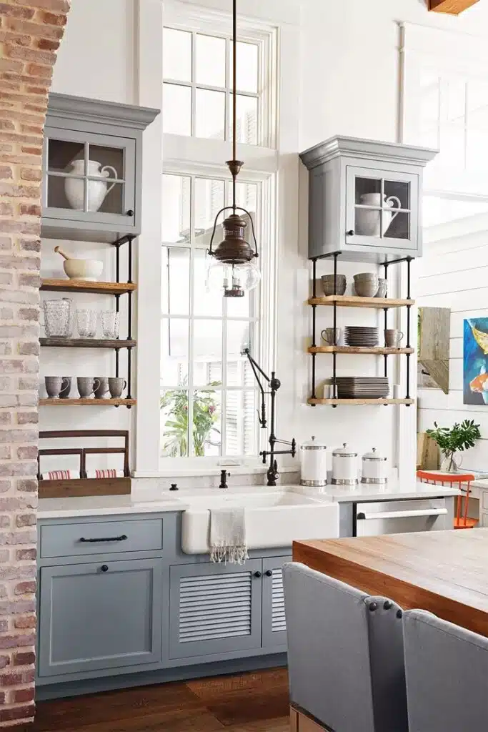modern kitchen open shelving
