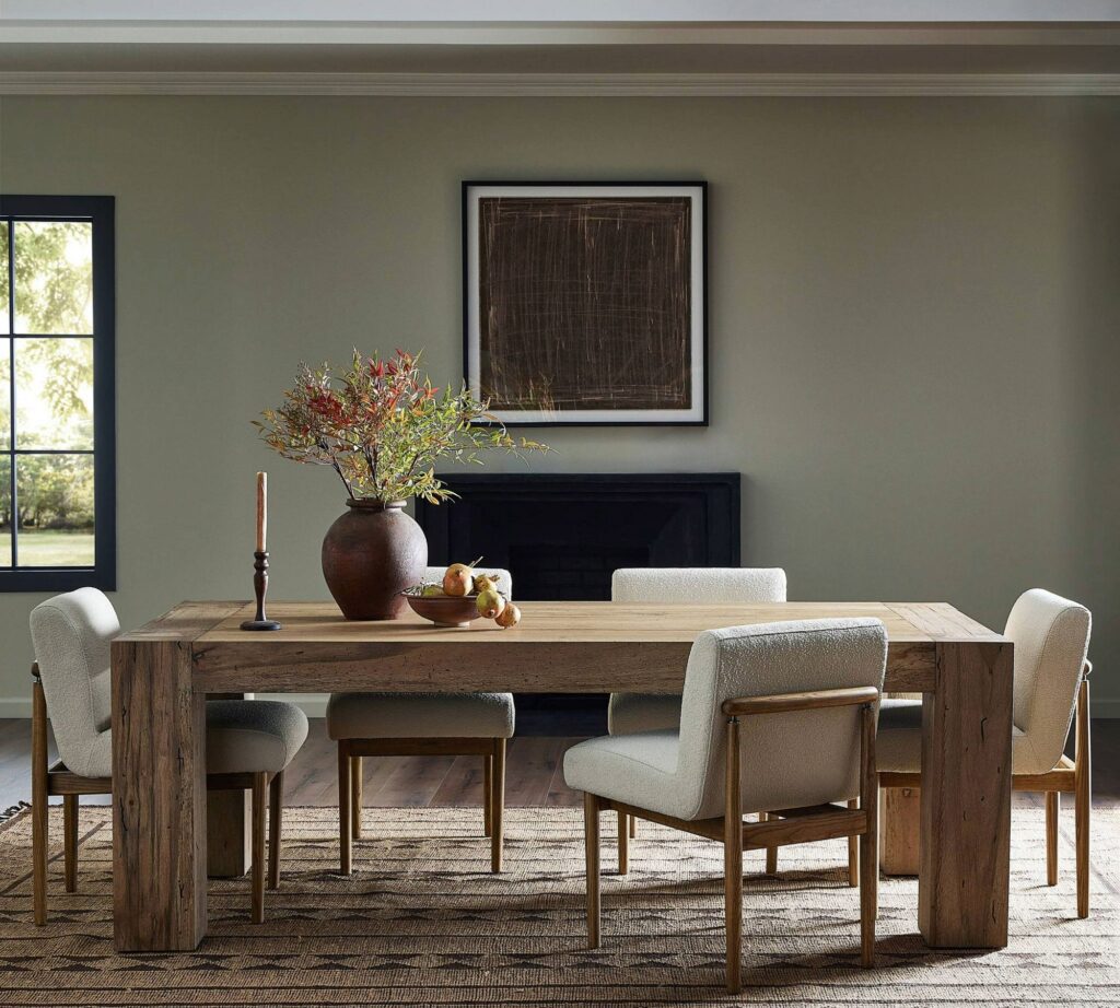 Modern dining room with simple decor on the table.