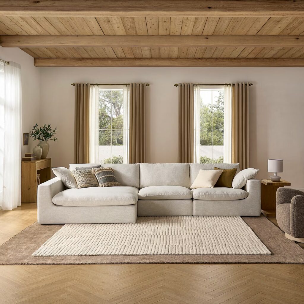 Modern living room with furniture scaled to the room’s proportions and clear, balanced spacing.